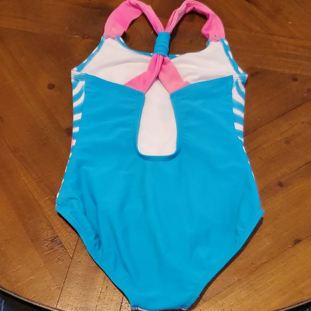 Xhilaration Kids One Piece Swimsuit with Blue Waves and Pink Anchor